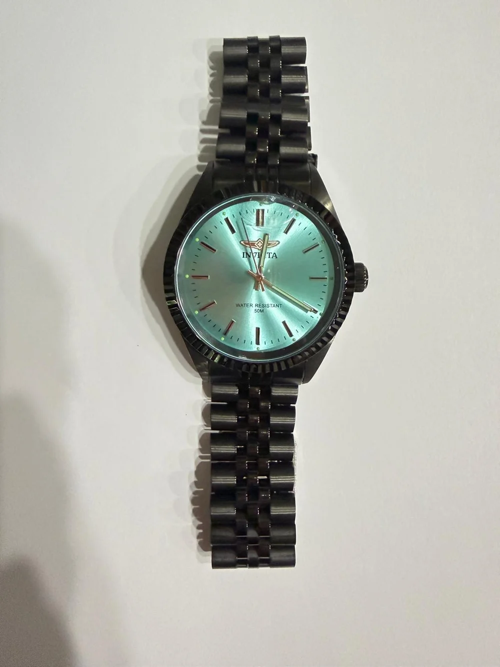 Invicta Black Bracelet Watch with Mint Green Dial and Gold Accents NEW WITH BOX